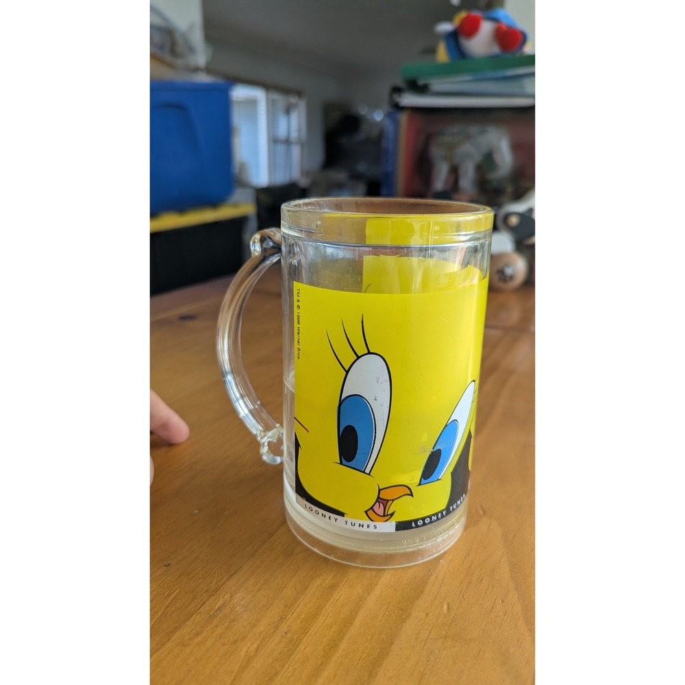 Vintage 1996 Looney Tunes Tweety Bird Plastic‎ Freezer Mug Warner Bros Yello